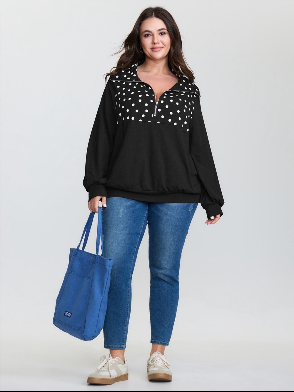 BloomChic Black Polka Dot Half-Zip Sweatshirt size 1X (14-16) - Picture 4 of 14